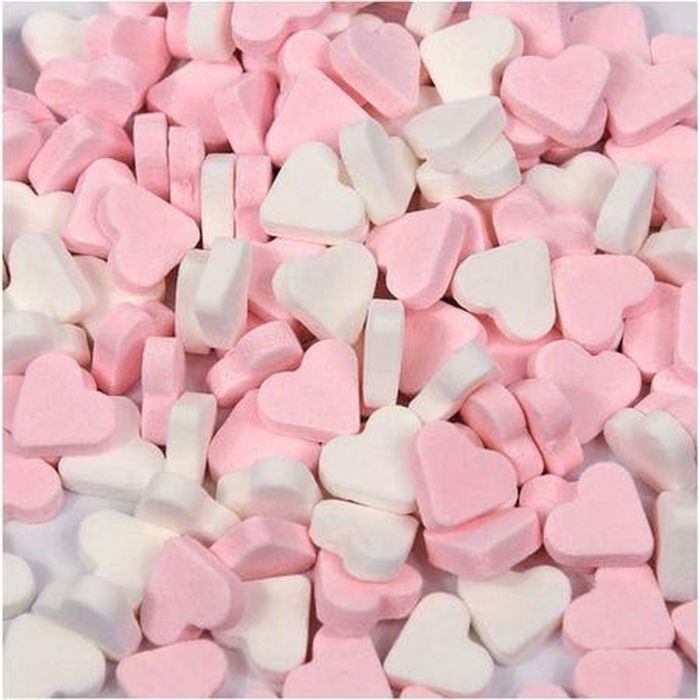 Gelukshartjes, roos-witte gelukhartjes, hartjes snoep