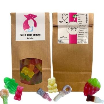 Bedrukt kraftzakje met logo 1 soort snoep